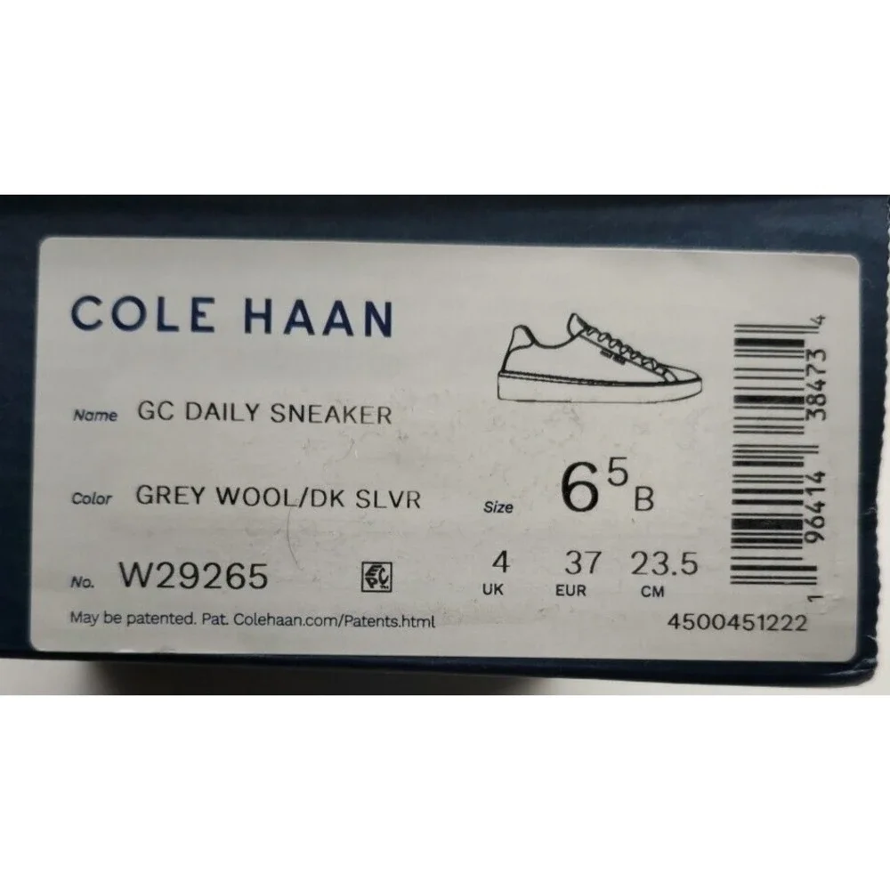Cole Haan GC Daily Sneakers Grey‎ Wool/Dark Silver W29265 Women's Sz 6.5B New!